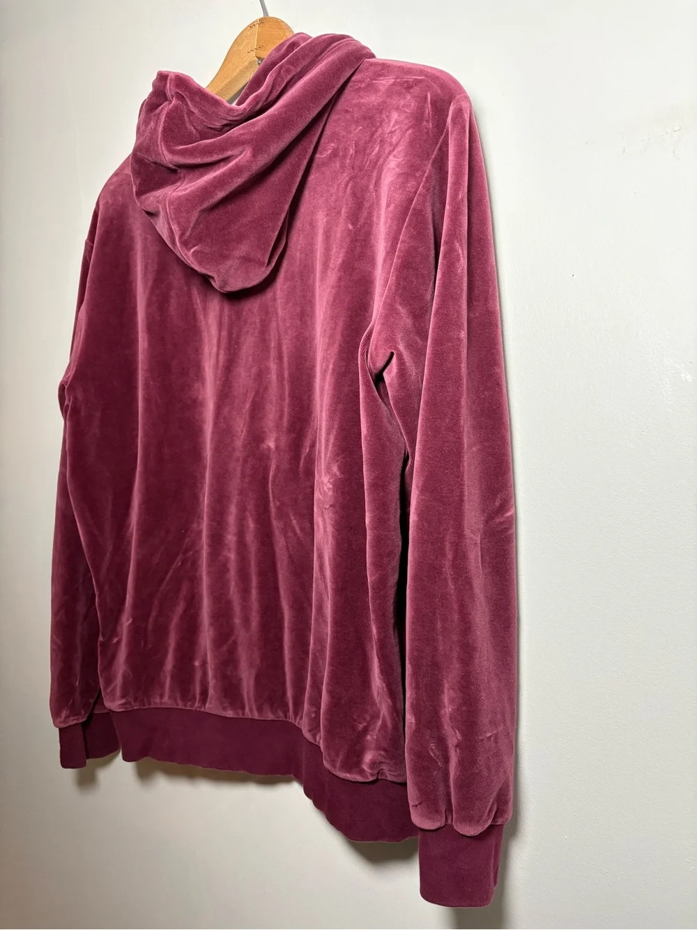 adidas Retro Velour Hoodie Sweatshirt Maroon Burgundy Mens Medium
